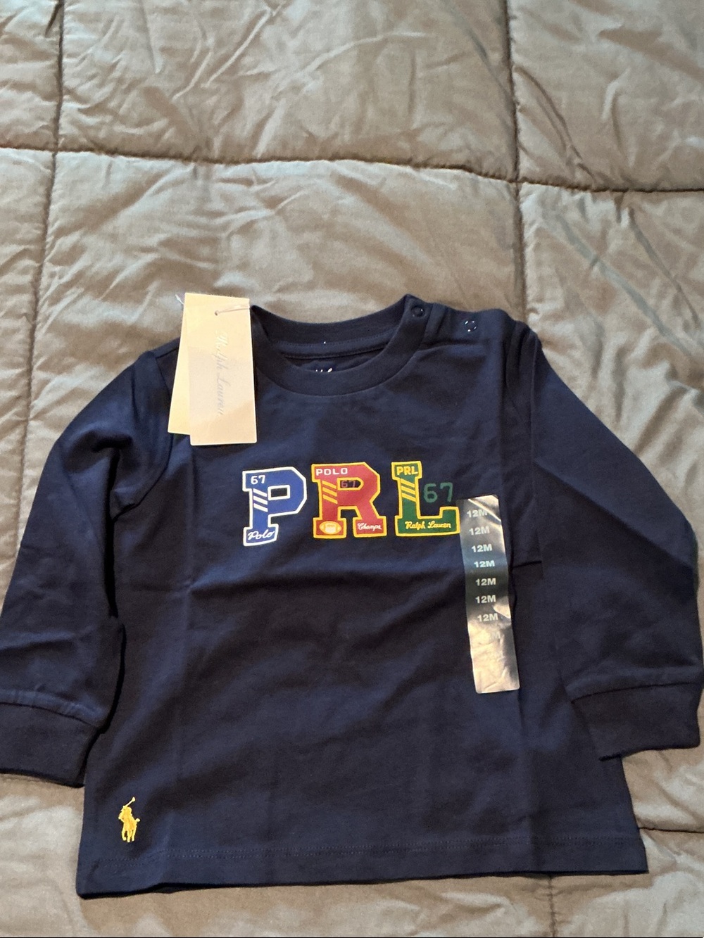 Polo by Ralph Lauren Navy Long Sleeve Tee with Multicolor PRL Patch